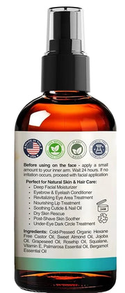Organic Castor Oil For Face Moisturizer, Eyes, Eyelashes, Eyebrows, Wrinkles with Jojoba, Rosehip, Grapeseed, Squalane, Pa...