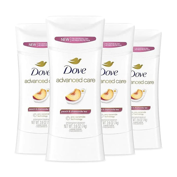 Dove Advanced Care Antiperspirant Deodorant Stick Peach & Chamomile Tea 4 Count for helping your skin barrier repair after...