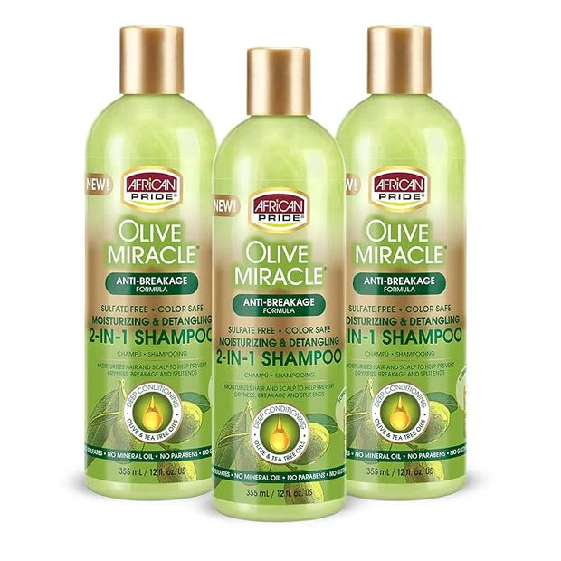 African Pride Olive Miracle Shampoo & Conditioner 2 in1 Formula (3 Pack) enriched with tea tree and olive oil to moisturiz...