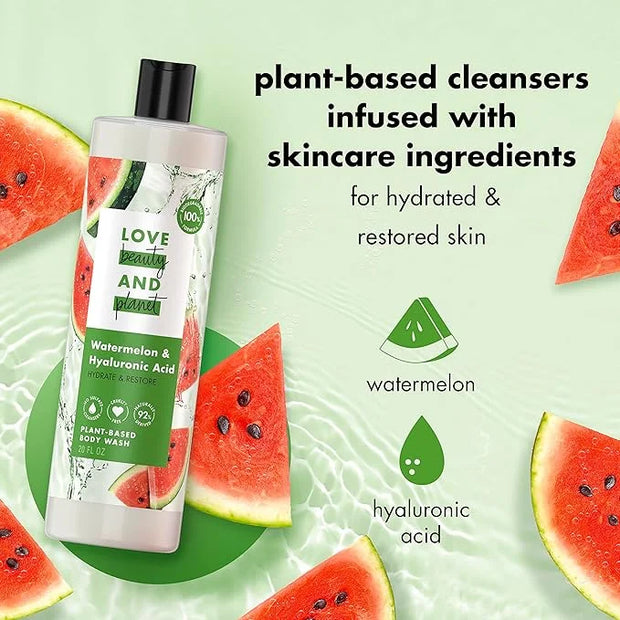 Love Beauty and Planet Plant-Based Body Wash Hydrate and Restore Skin Watermelon and Hyaluronic Acid Made with Plant-Based...