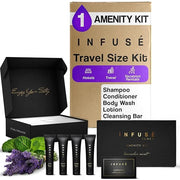 Infuse Black Amenity Kit | Hotel Bulk Toiletries | 1 oz Shampoo, Conditioner, Lotion, Body Wash, Cleansing Bar Soap for Gu...