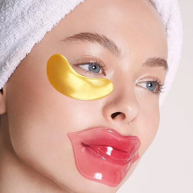 Permotary 15 Pairs Collagen Eye Mask and 15 Pcs Mositurizing Lip Mask, Under Eye Patches and Lip Pads, Crystal Patches Set...