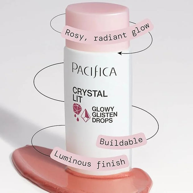 Pacifica Crystal Lit Glowy Glisten Drops – Face Makeup - Shimmery Multi-Use Liquid Blush/Highlighter for Radiant, Dewy Che...