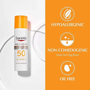 Eucerin Sun Sunscreen Pack with Hyaluronic Acid, Advanced Hydration SPF 50 Sunscreen Lotion, 5 Fl Oz Tube + Age Defense Fa...