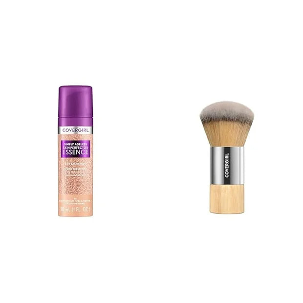 Covergirl Simply Ageless Skin Perfector Essence Foundation 30 Light-Medium, Blending Foundation Brush, Skincare Makeup Hyb...