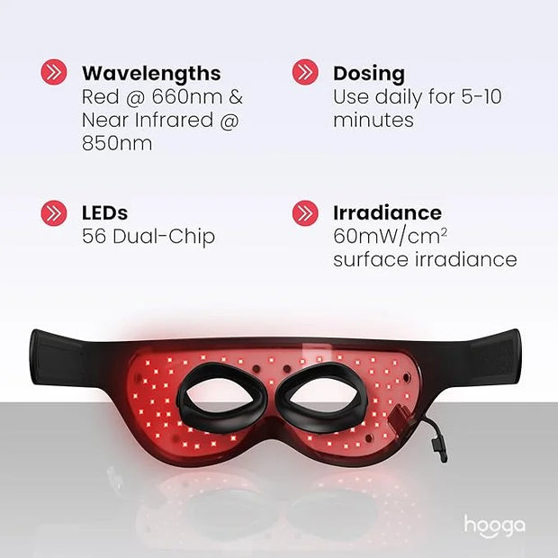 Red Light Therapy Eye Mask with 660nm & 850nm Dual-Chip LEDs, Adjustable Strap, Rechargeable 3000mAh Battery, Remote Contr...