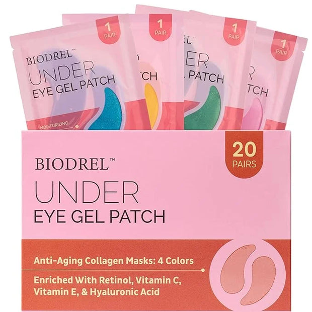 BIODREL- Under Eye Patches (20 Pairs) for Dark Circles, Puffy Eyes, Wrinkles, Eye Bags Treatment - Collagen Mask for Men &...