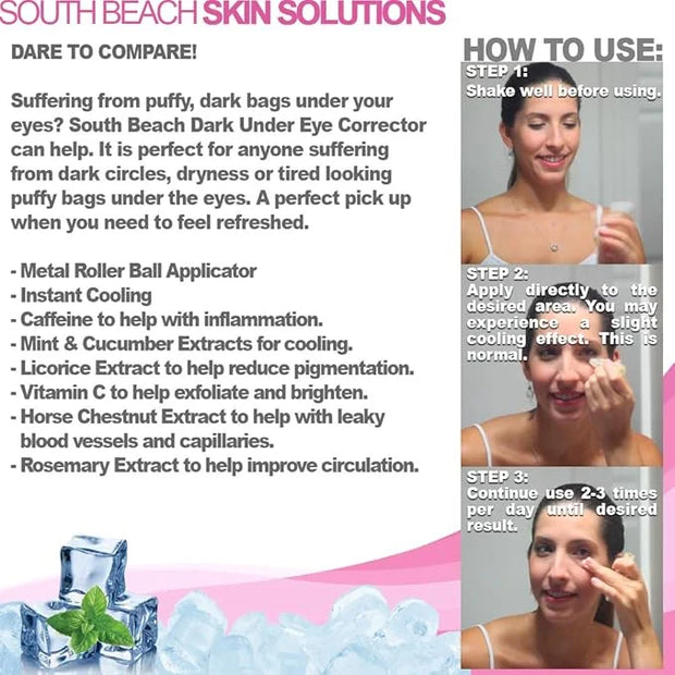 South Beach Dark Under Eye Corrector - Natural Salon Strength Anti Aging Under Eye Cream Treatment - Perfect for Tired Loo...