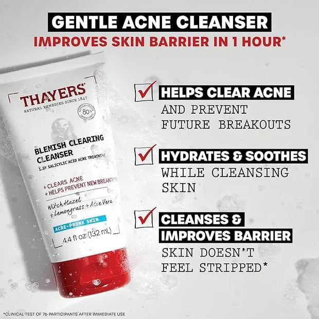 THAYERS Blemish Clearing Face Cleanser with 1.5% Salicylic Acid, Acne Treatment Face Wash, Soothing and Non-Stripping Skin...