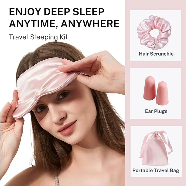 Silk Satin Sleeping Eye Mask, Pink Sleep Eye Mask Night Blindfold for Women and Men, Soft Breathable Blackout Eyeshade Eye...