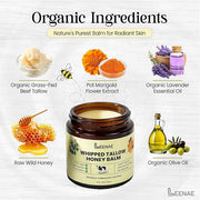 Whipped Beef Tallow Honey Balm | Grass Fed Tallow Face Moisturizer | Natural Unscented Beef Tallow for Skin with Olive Oil...