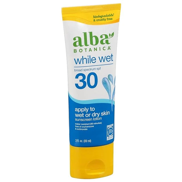 Alba Botanica Sunscreen for Face and Body, While Wet Sunscreen Lotion, Broad Spectrum SPF 30, Water Resistant Sunscreen fo...