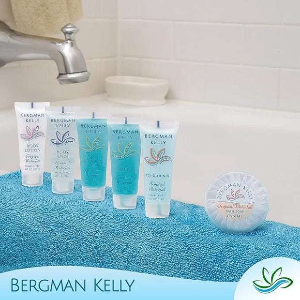 BERGMAN KELLY Rectangular Hotel Soap Bars, Shampoo & Conditioner 3-Pc Set (0.5 oz each, 150 pc, Tropical Waterfall), Delig...