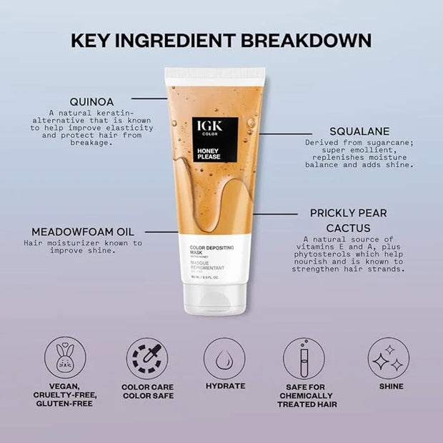 IGK Hair Gloss Toner & Color Depositing Mask | Honey Blonde Semi-Permanent | Vegan + Cruelty Free | Honey Please - Product...