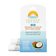 Natural Lip Balm with Zinc Oxide Sunblock by Summer Lotion, SPF 15 Lip Sunscreen 2-Pack, Water Resistant Chapstick, SPF Li...