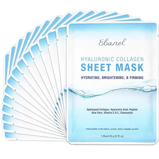Ebanel 15 Pack Collagen Peptide Hydrating Face Masks, Instant Brightening Firming Anti Aging Face Sheet Masks, Moisturizin...