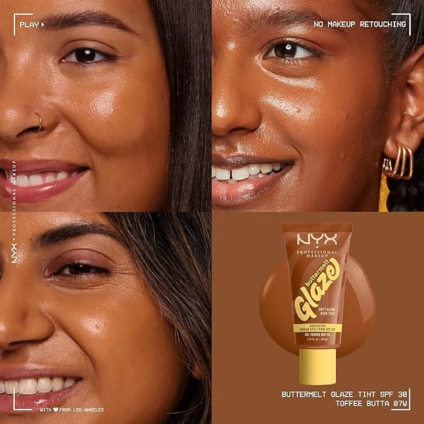 NYX PROFESSIONAL MAKEUP Buttermelt Glaze Soft Glow Skin Tint + SPF 30, Up To 12HR Wear, 07 Toffee Butta - Product Image