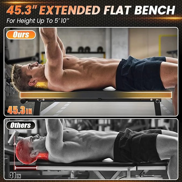 2 In 1 Adjustable Flat Weight Bench - 45.3'' Extended Gym,750LBS Sit 18'' Widened - Product Image