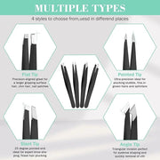 Tweezers Set, Hyxhappy 9 pcs Professional Stainless Steel Tweezers Kit for Facial Hair, Great Precision Eyebrow Plucke Twe...