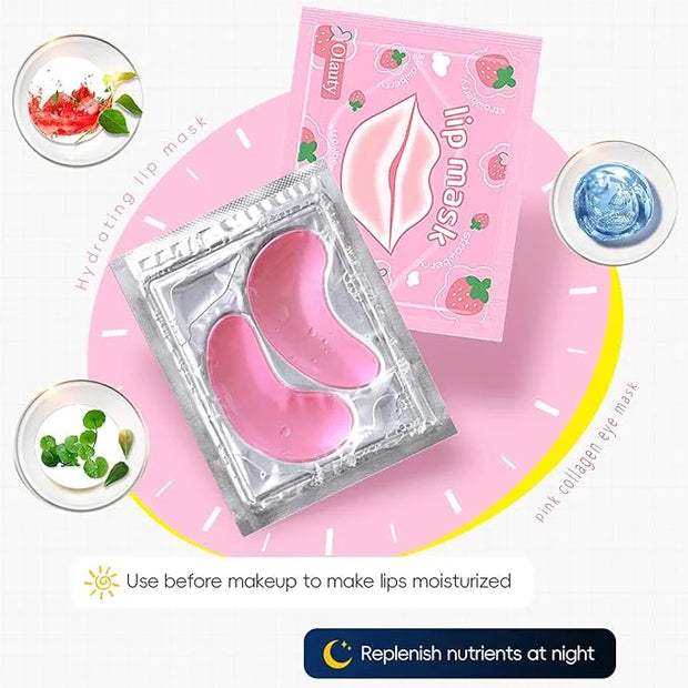 30 Pairs Eye Masks & Lip Masks, Crystal Collagen Under Eye Patches for Puffy Eyes, Moisturizing Lip Mask Pink Lip Pads for...