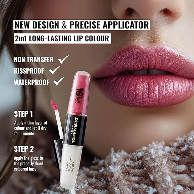 Dermacol NEW 16-Hour Lip Colour, Highly Pigmented Glossy Lip Stain, Two-Phase Lip Plumper Gloss, Kissproof Lip Makeup Prod...