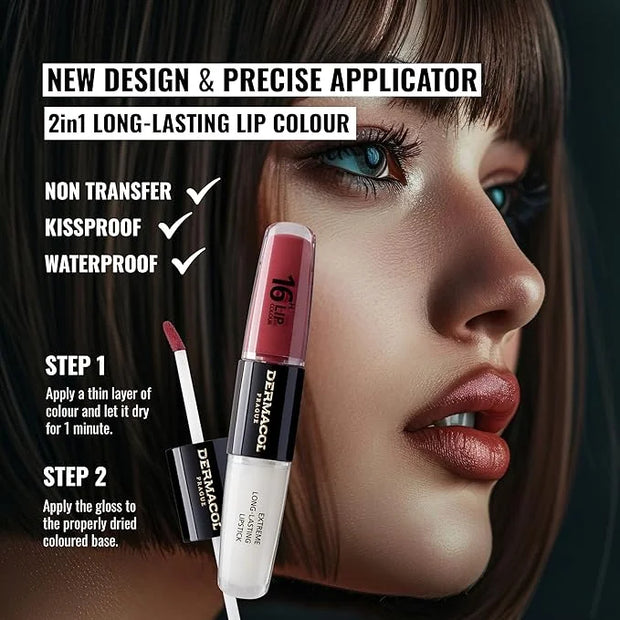 Dermacol NEW 16-Hour Lip Colour, Highly Pigmented Glossy Lip Stain, Two-Phase Lip Plumper Gloss, Kissproof Lip Makeup Prod...