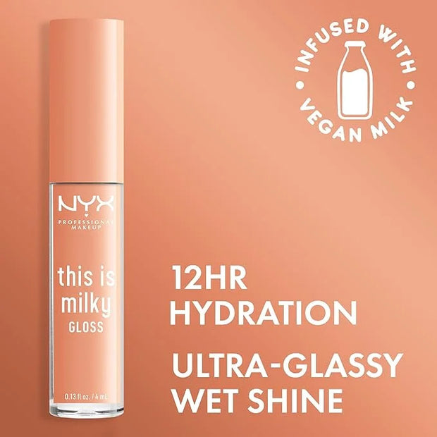 NYX PROFESSIONAL MAKEUP This Is Milky Gloss, Vegan Lip Gloss, 12 Hour Hydration - Milk & Hunny (Sheer Light Honey) - Produ...