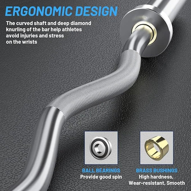47" Olympic EZ Curl Bar 500-lbs Capacity Steel 2" Barbell - Product Image