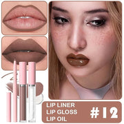 3-in-1Deep Purple Brown Matte Lip Stain Kit | Waterproof Lip Liner + Hydrating Matte Lip Gloss + Nourishing Lip Oil | Long...