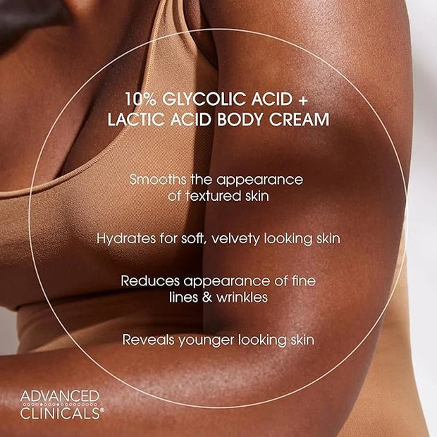 Advanced Clinicals 10% Glycolic Acid + Lactic Acid Lotion Exfoliant Moisturizing Cream With Hyaluronic Acid Moisturizer | ...