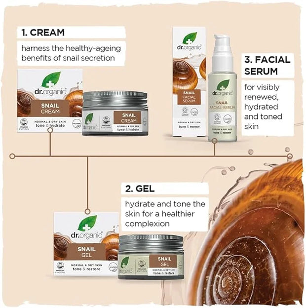 Dr. Organic Snail Gel Facial Serum | Hydrates and Restores Skin, Reduces Fine Lines, Natural, Certified Organic, Paraben &...