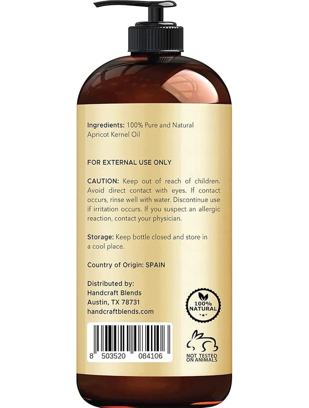 Handcraft Blends Apricot Kernel Oil - Cold-Pressed 16 Fl Oz - 100% Pure and Natural - Premium Grade Carrier for Skin and H...