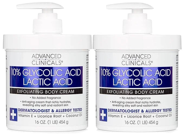 Advanced Clinicals 10% Glycolic Acid + Lactic Acid Lotion Exfoliant Moisturizing Cream With Hyaluronic Acid Moisturizer | ...