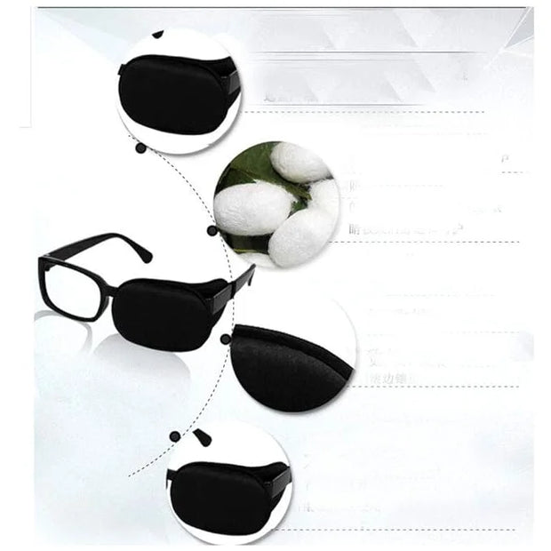 Adult/Kids Silk Glasses Eye Mask Amblyopia Strabismus Lazy Eye Patches Treat Lazy Eye and Strabismus(Black) - Product Image