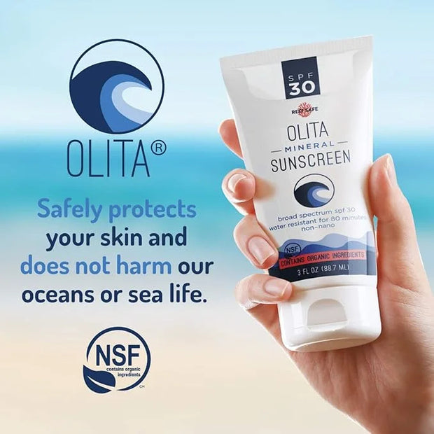 Olita Mineral Sunscreen SPF 30 Lotion - Fragrance Free - 3 oz - Broad Spectrum, Chemical Free, All-Natural, Reef Safe, Org...