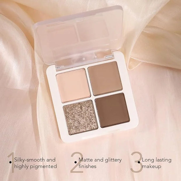 4 Colors Matte Shimmer Eyeshadow Makeup Palette,Champagne Nude Light Dark Brown Highly Pigmented Natural Neutral Eye Shado...