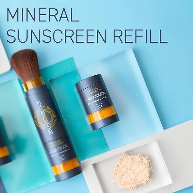 Brush On Block Mineral Sunscreen Powder Refill, Natural Broad-Spectrum SPF 30, Safe for Sensitive Skin, UVA UVB Face Prote...