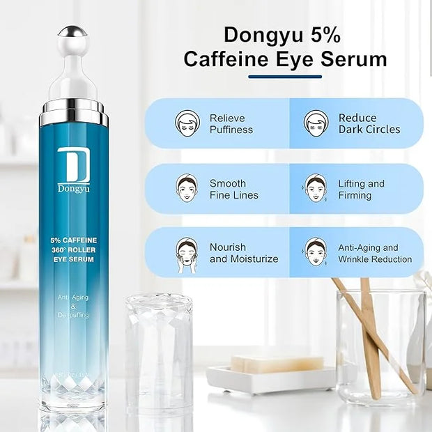 Dongyu Caffeine Eye Cream for Dark Circles: Under Eye Serum for Puffiness Bags Daily Care before Dates Parties Women Men -...