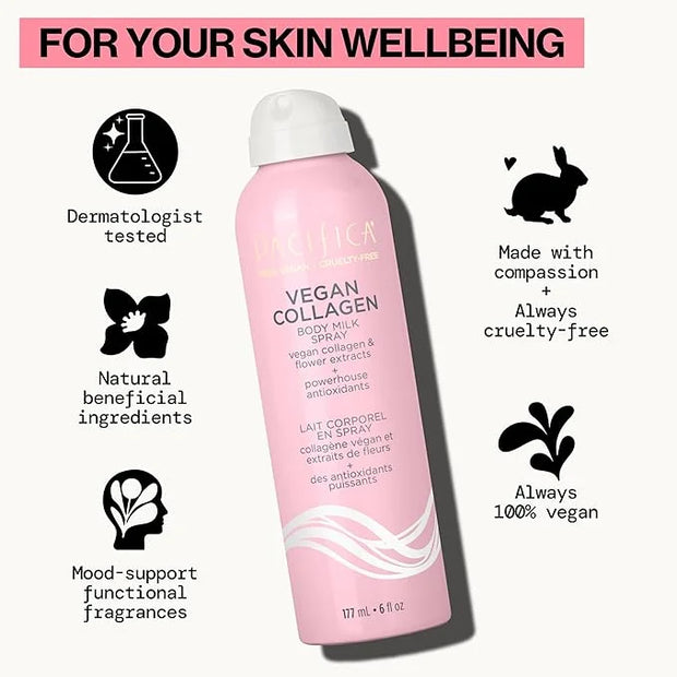 Pacifica Spray Lotion for Body - Vegan Collagen Body Milk Spray – Hydrating Moisturizer Mist Fast-Absorbing Instantly Hydr...