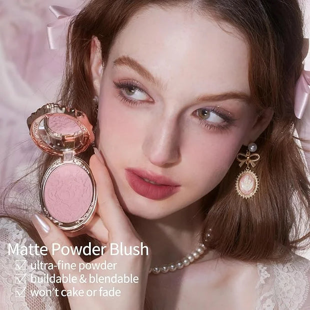 Flower Knows Strawberry Rococo Embossed Blush;Pink Matte Finish;Buildable & Blendable Powder Blush for cheeks,Natural Flus...