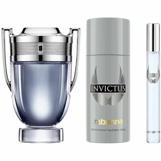 Paco Rabanne Invictus 3-Piece Gift Set for Men, (3.4 Oz Eau De Toilette Spray + 5.0 Oz Deodorant spray + 0.33 Oz Travel Sp...