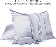 2 Pack Satin Pillowcase with Latent Zipper, Adjustable Satin Eye Mask for Sleeping and Satin Volume Scrunchie for Hair and...