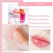 2 Colors Hydrating Plumping Lip Glow Oil,Moisturizing Lip Oil Gloss Transparent Glossy Lip Gloss Primer Lip Tint for Lip C...