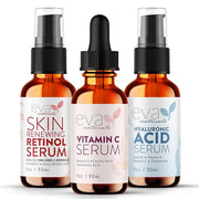 Eva Naturals Anti-Aging Serum Bundle - Vitamin C, Hyaluronic Acid, and Retinol | Face Serum Set for Skin Brightening, Hydr...