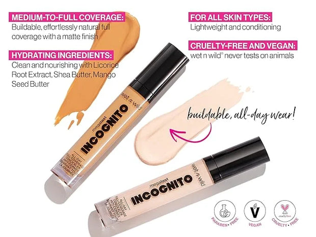 wet n wild Mega Last Incognito All-Day Full Coverage Liquid Matte Concealer, Medium Neutral - Product Image