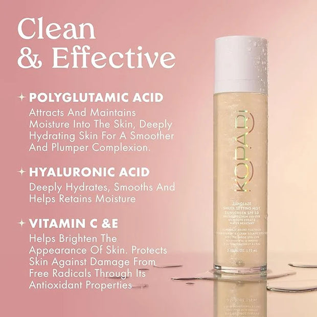 Kopari Sunglaze Sheer Setting Mist Sunscreen SPF 50, Weightless, Fast Drying, Ultra-Fine Setting Spray, Made With Hyaluron...