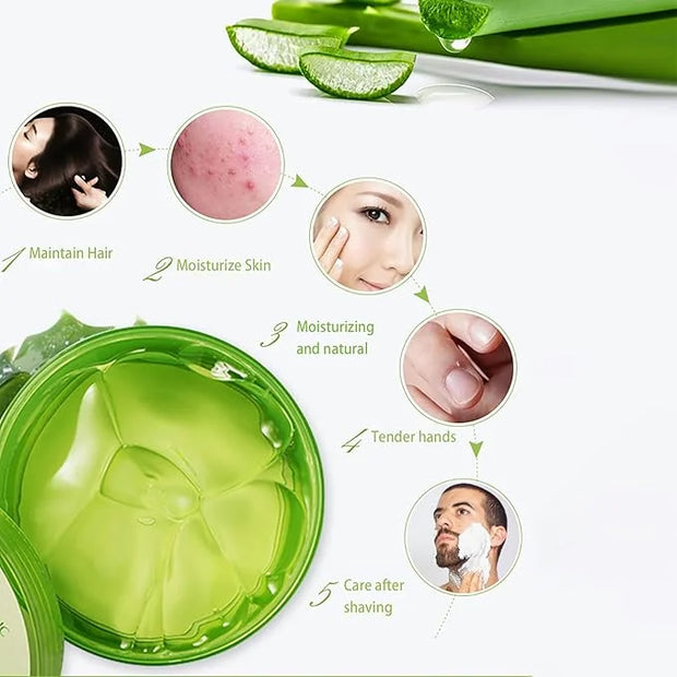 300 ML Natural Aloe Vera Gel -Organic Moisturizing Cream, Soothing and Hydrating, Sunburn and Scar Repair, Care for Face B...