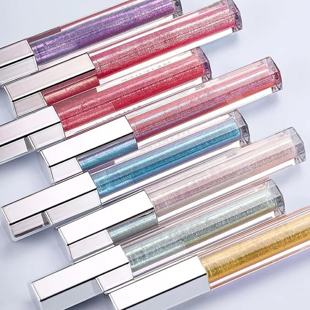 Blue Glitter Lip Gloss Liquid Lipstick, Diamond Shimmer Metallic Sparkly Iridescent Chameleon Lip Gloss Gift for Women, Lo...