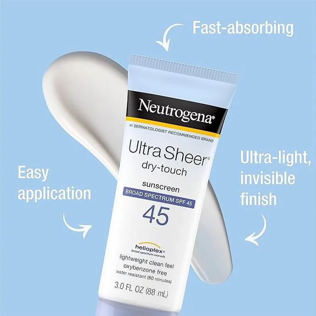 Neutrogena Ultra Sheer Dry-Touch Water Resistant and Non-Greasy Sunscreen Lotion with Broad Spectrum SPF 45, 3 fl. oz, (Pa...