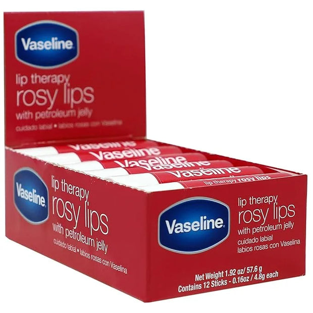Vaseline Lip Rosy, Fast-Acting Nourishment, Ideal for Chapped, Dry, Cracked, or Damaged Lips, Lip Balm,12 Sticks, 1 Box - ...